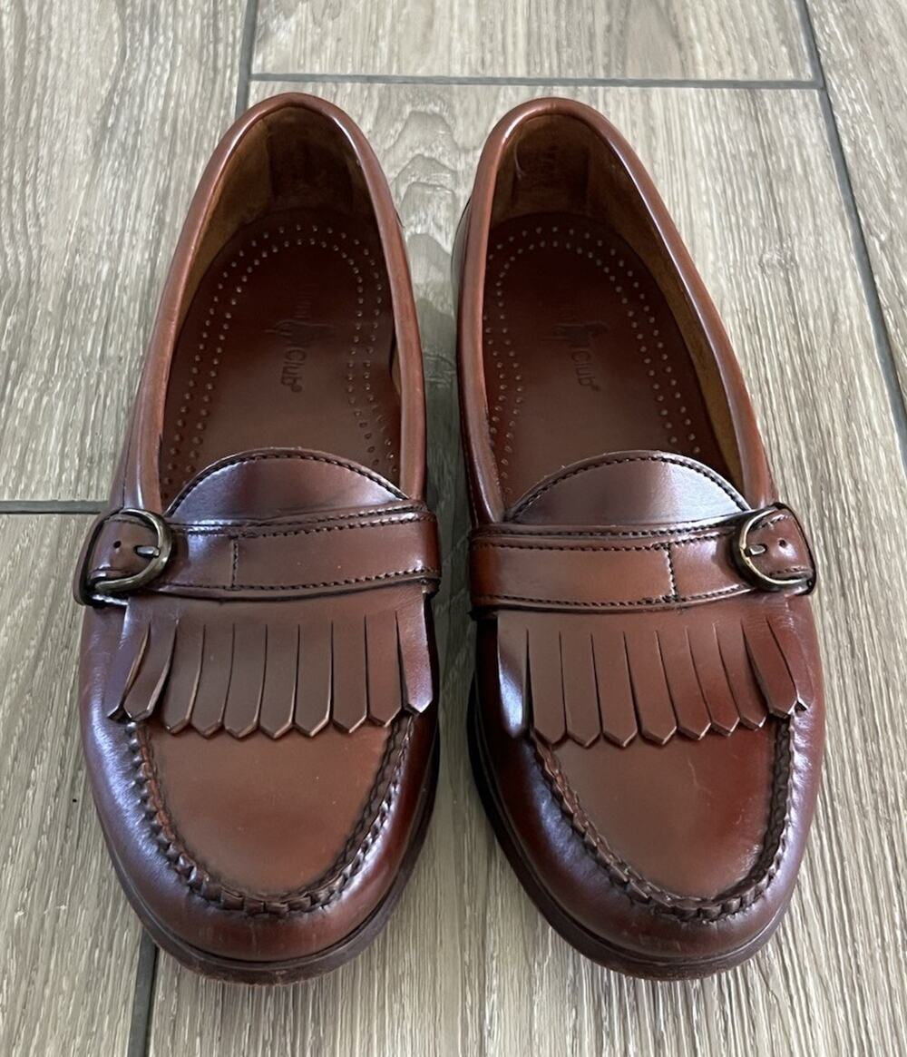 Vintage Hunt Club Mens 9 M All Leather Brown Penny Loafers Buckle Kiltie